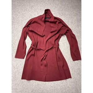 Relativity Red Long Cardigan Women's S 2X Belted Shawl Collar Open Front Sweater